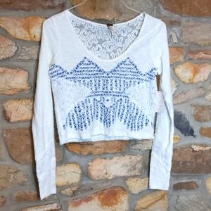 Free People white floral lace crop top